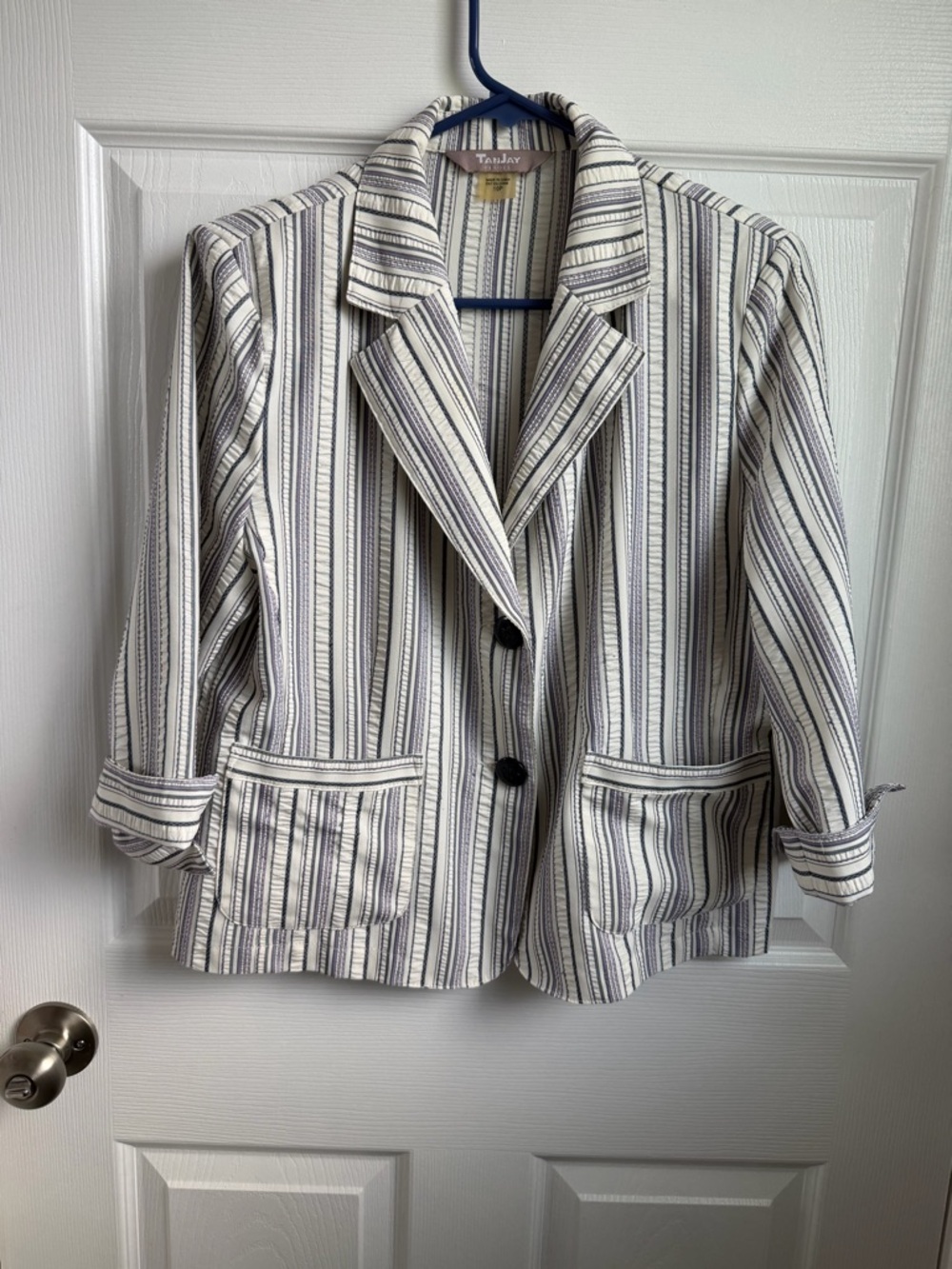 TanJay Petite Blazer with Navy Stripe
